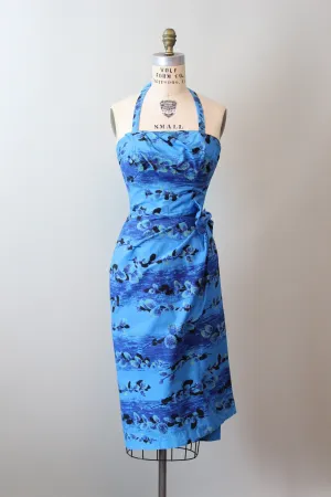 1950s PARADISE HAWAII sarong strapless HALTER dress xs | new spring
