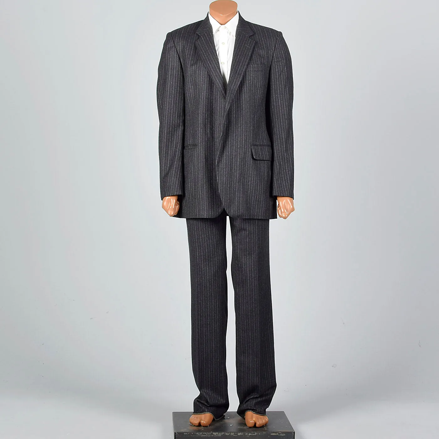 1980s Mens Calvin Klein Deadstock Charcoal Stripe Suit