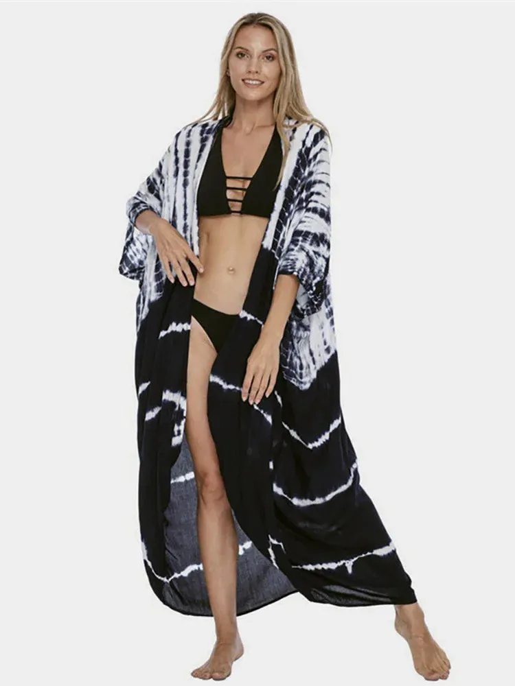 2023 Sexy Bikini Cover-ups Beach Pareo Stripes Tie Dye Kimono Swimsuit Dress Summer Women Beachwear Boho Bathing Suit Cover Up