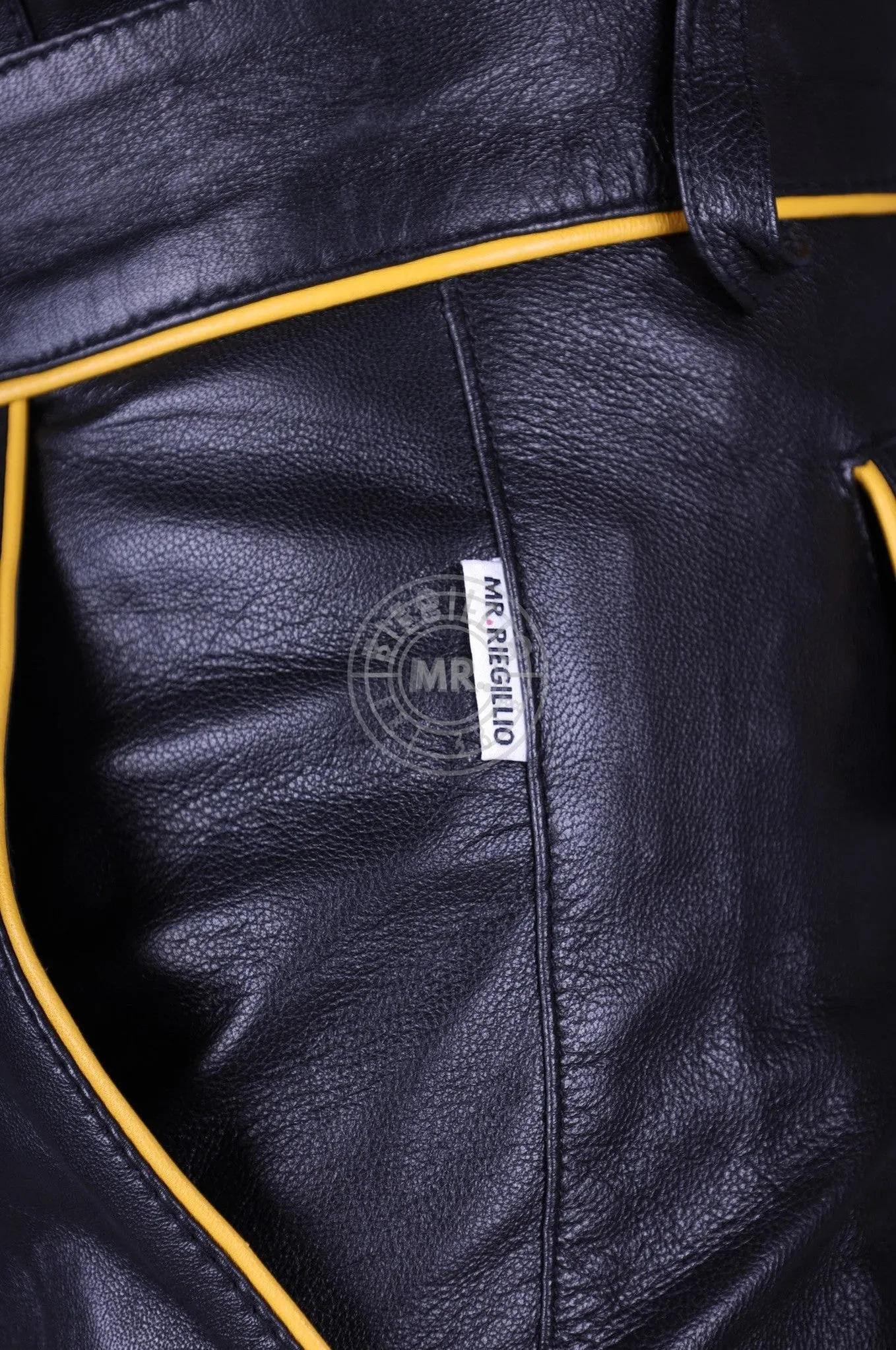 '23 Black Leather Cargo Short - Yellow Piping