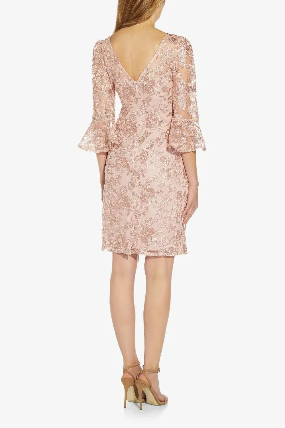 Adrianna Papell AP1D104437 3/4 Bell Sleeves Short Embroidered Dress
