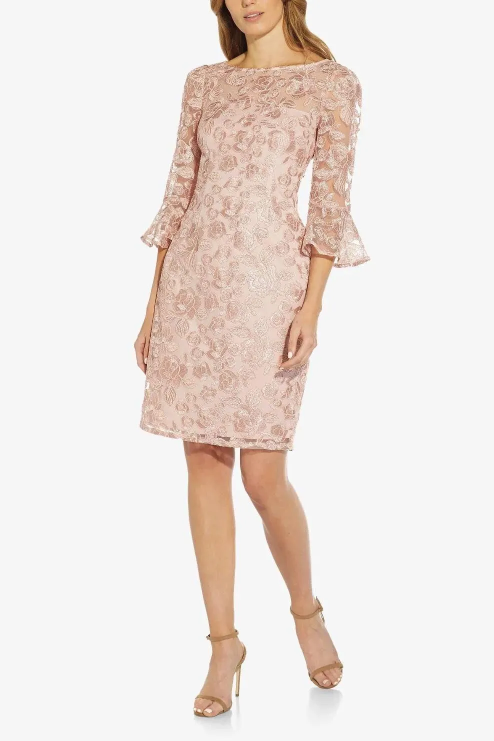 Adrianna Papell AP1D104437 3/4 Bell Sleeves Short Embroidered Dress