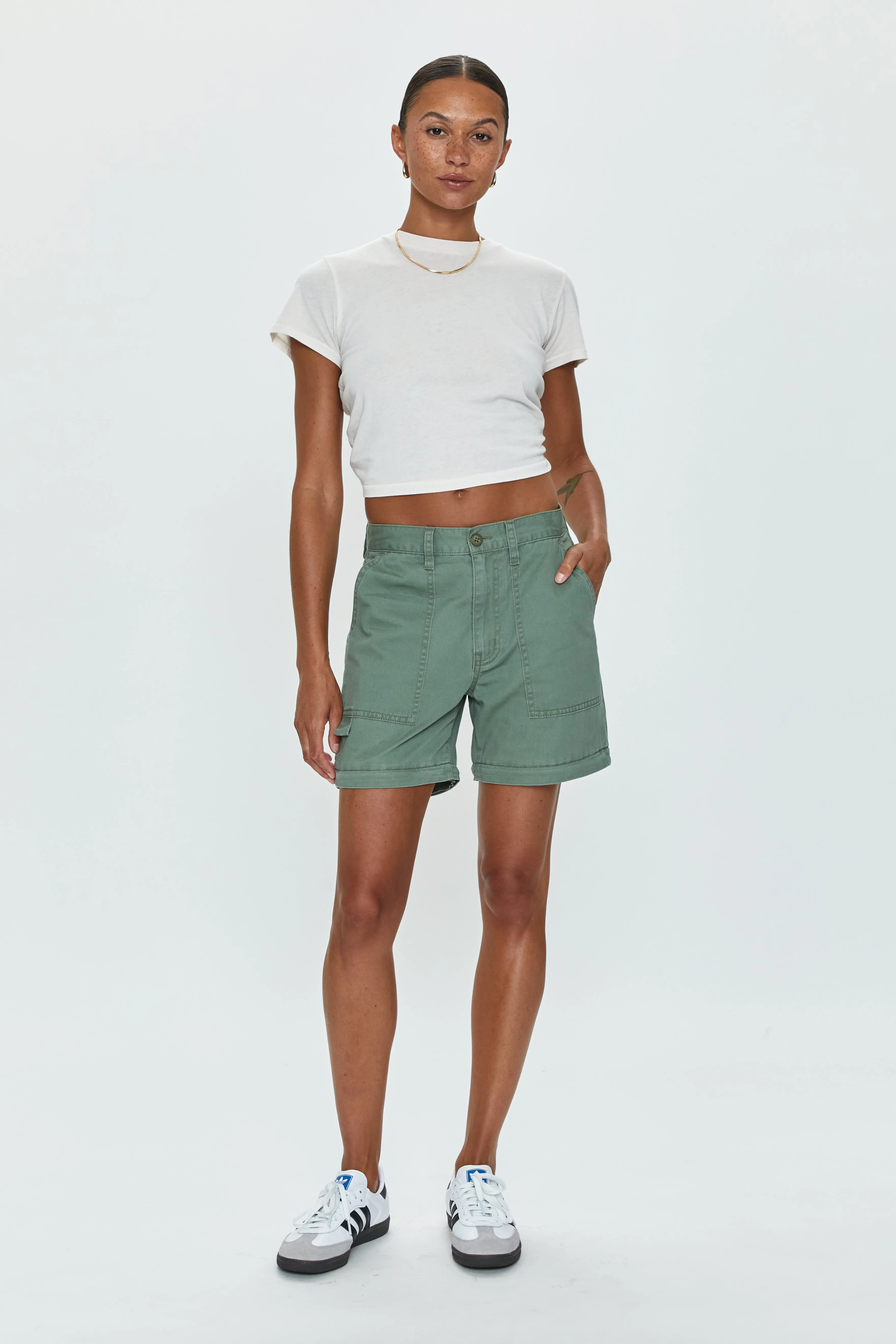 Aiden Mid Rise Zip Off Cargo -  Calvary Olive