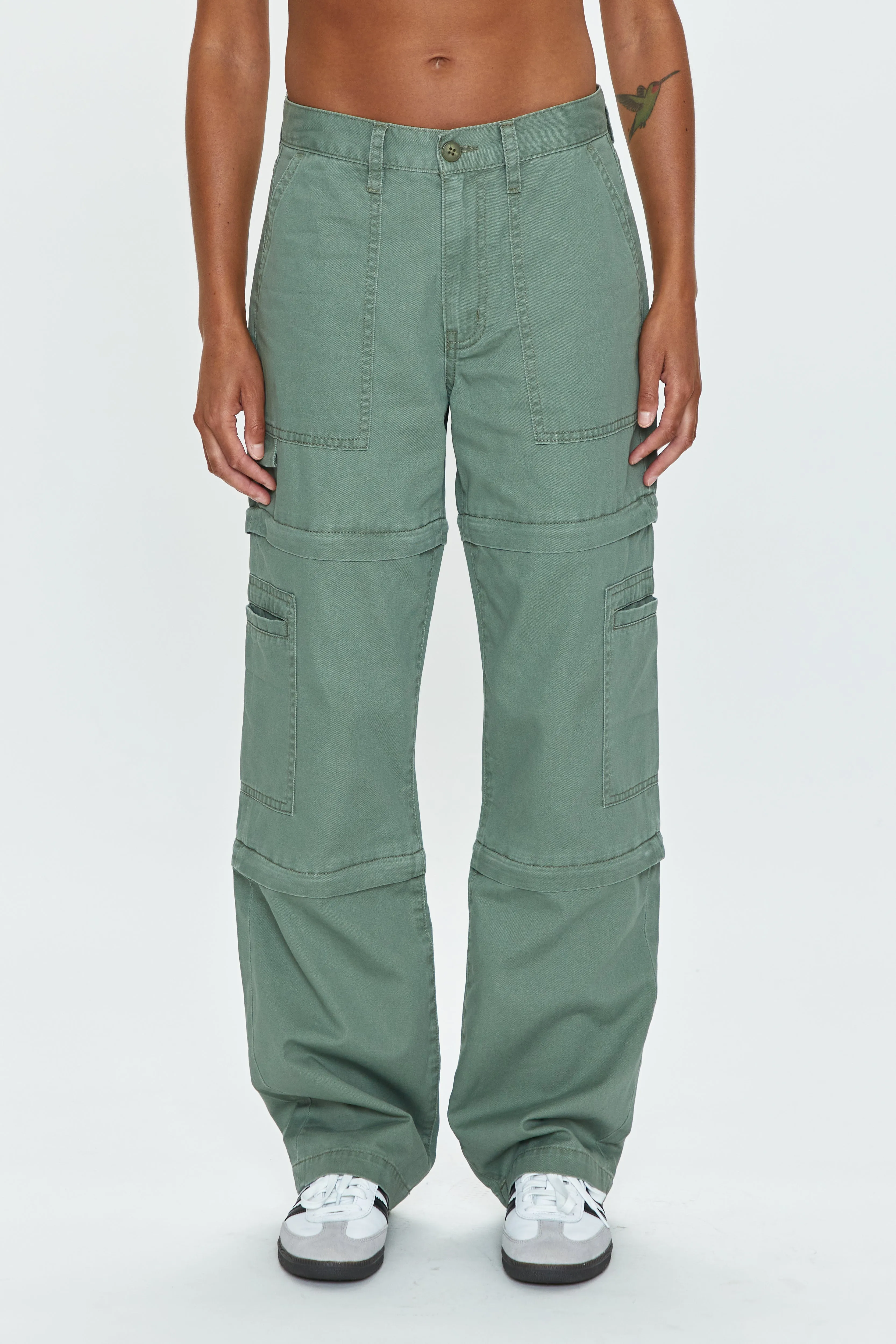 Aiden Mid Rise Zip Off Cargo -  Calvary Olive