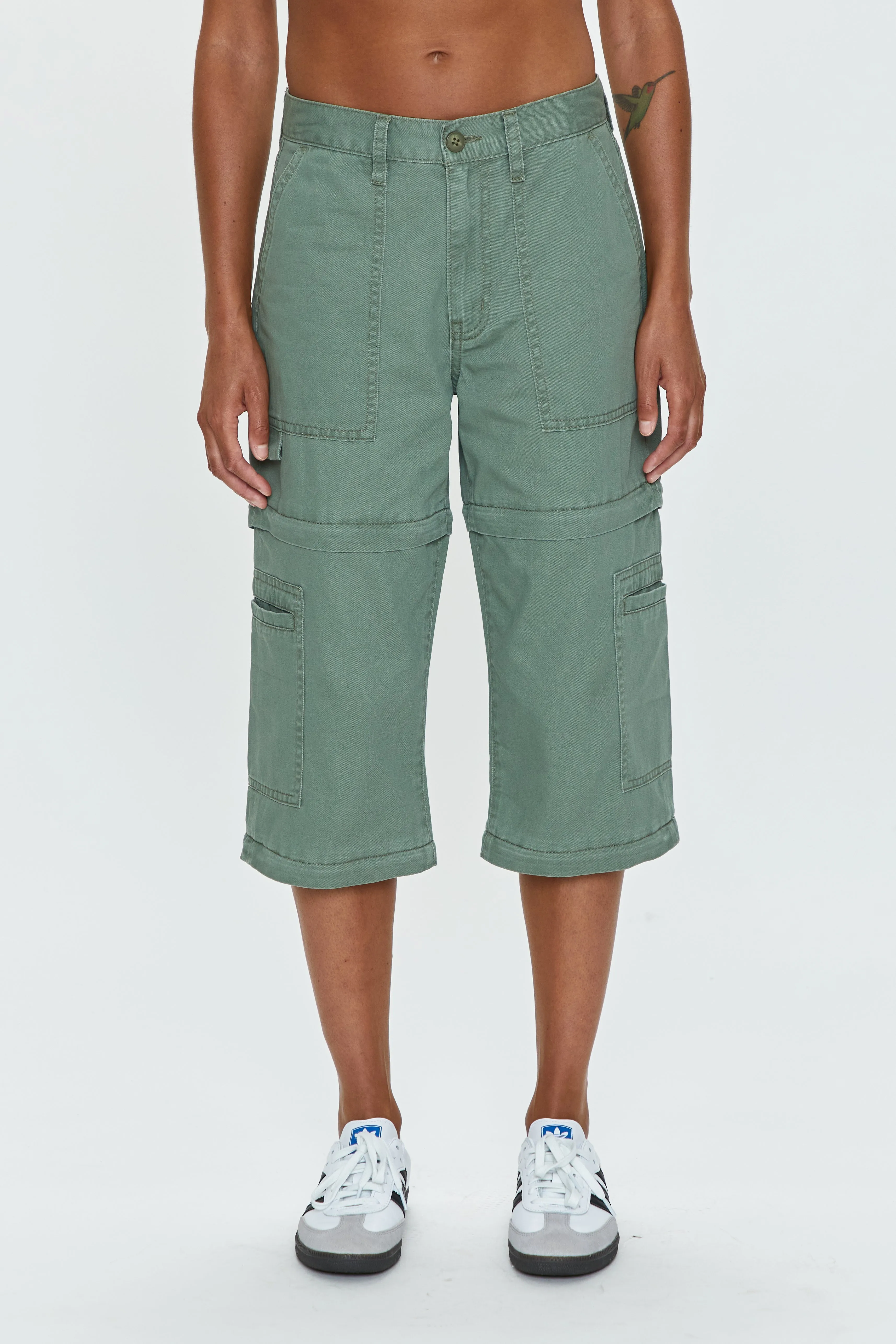 Aiden Mid Rise Zip Off Cargo -  Calvary Olive
