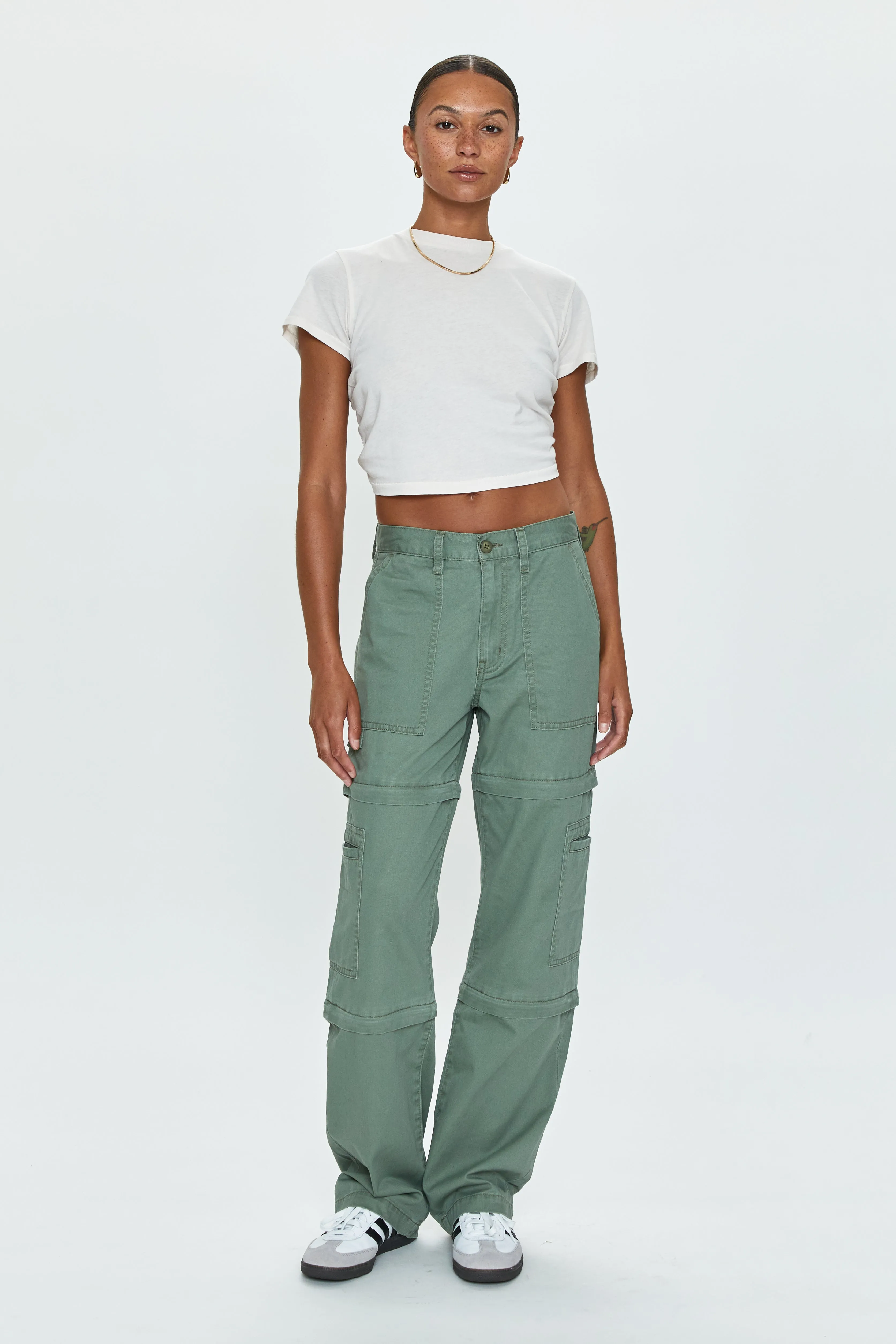 Aiden Mid Rise Zip Off Cargo -  Calvary Olive