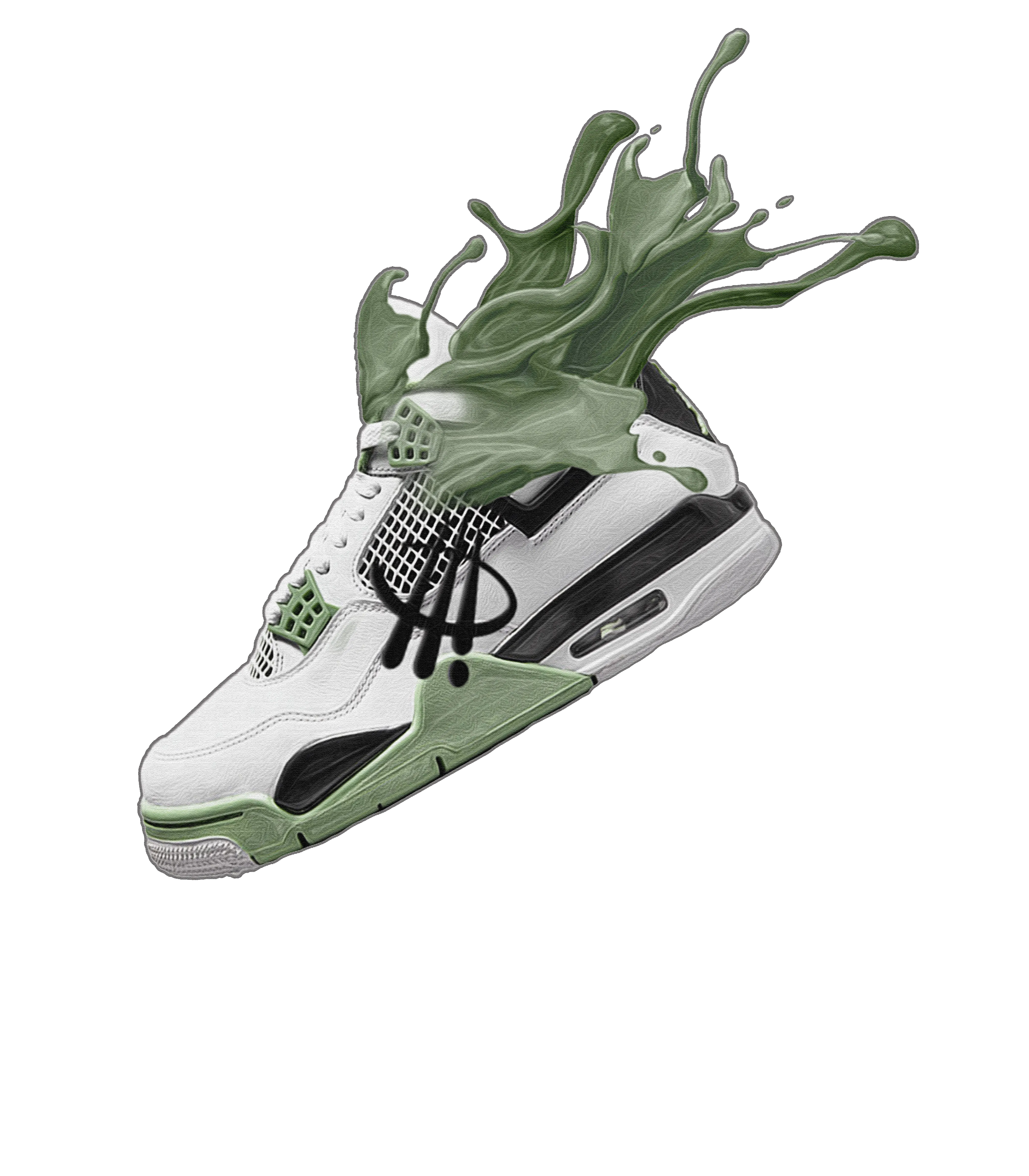 Air Jordan 4 Seafoam aka “Oil Green” - Black T-Shirt (SPLASH 4)