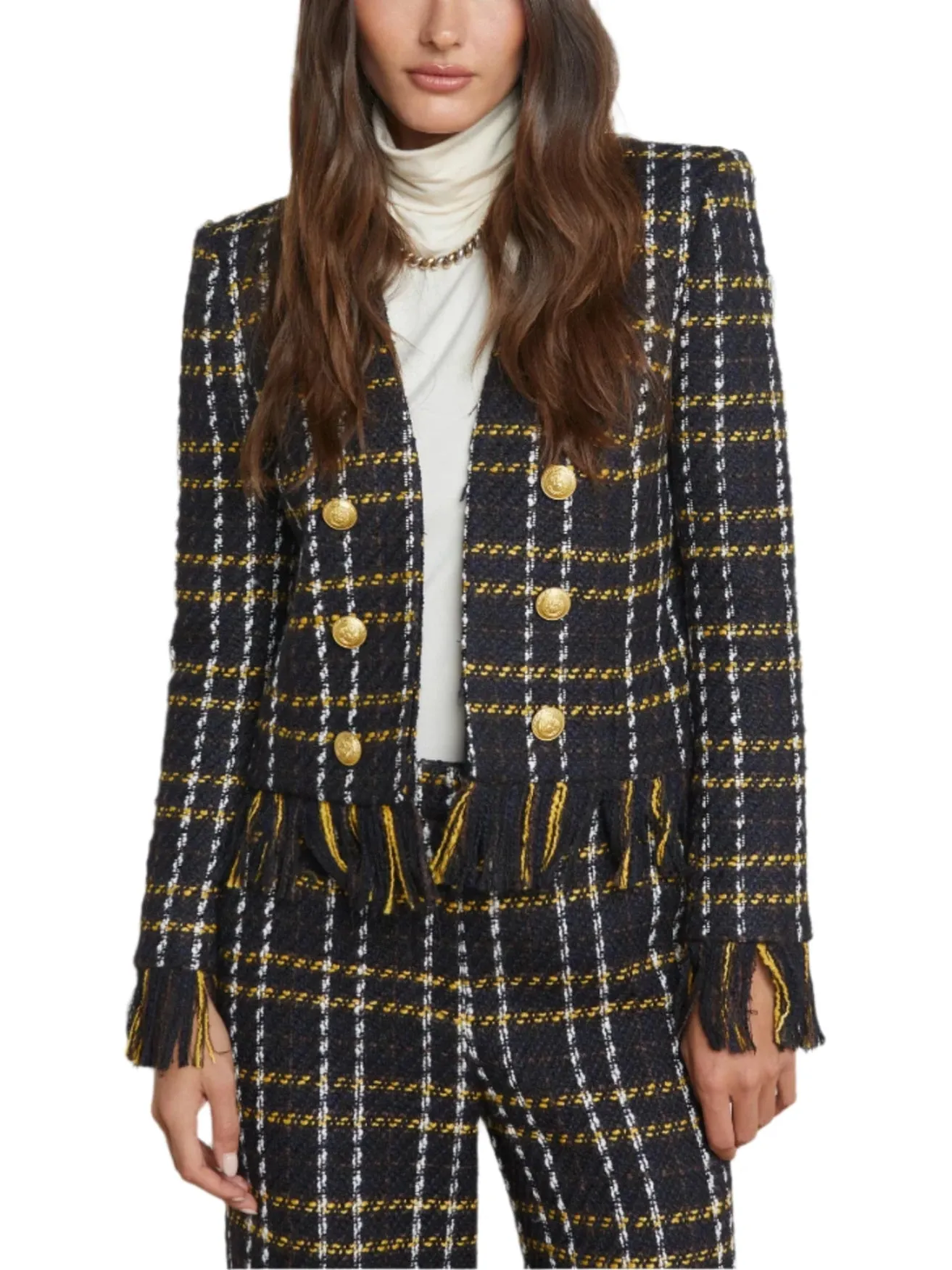 Belmont Fringe Jacket (Black Yellow Multi Plaid)