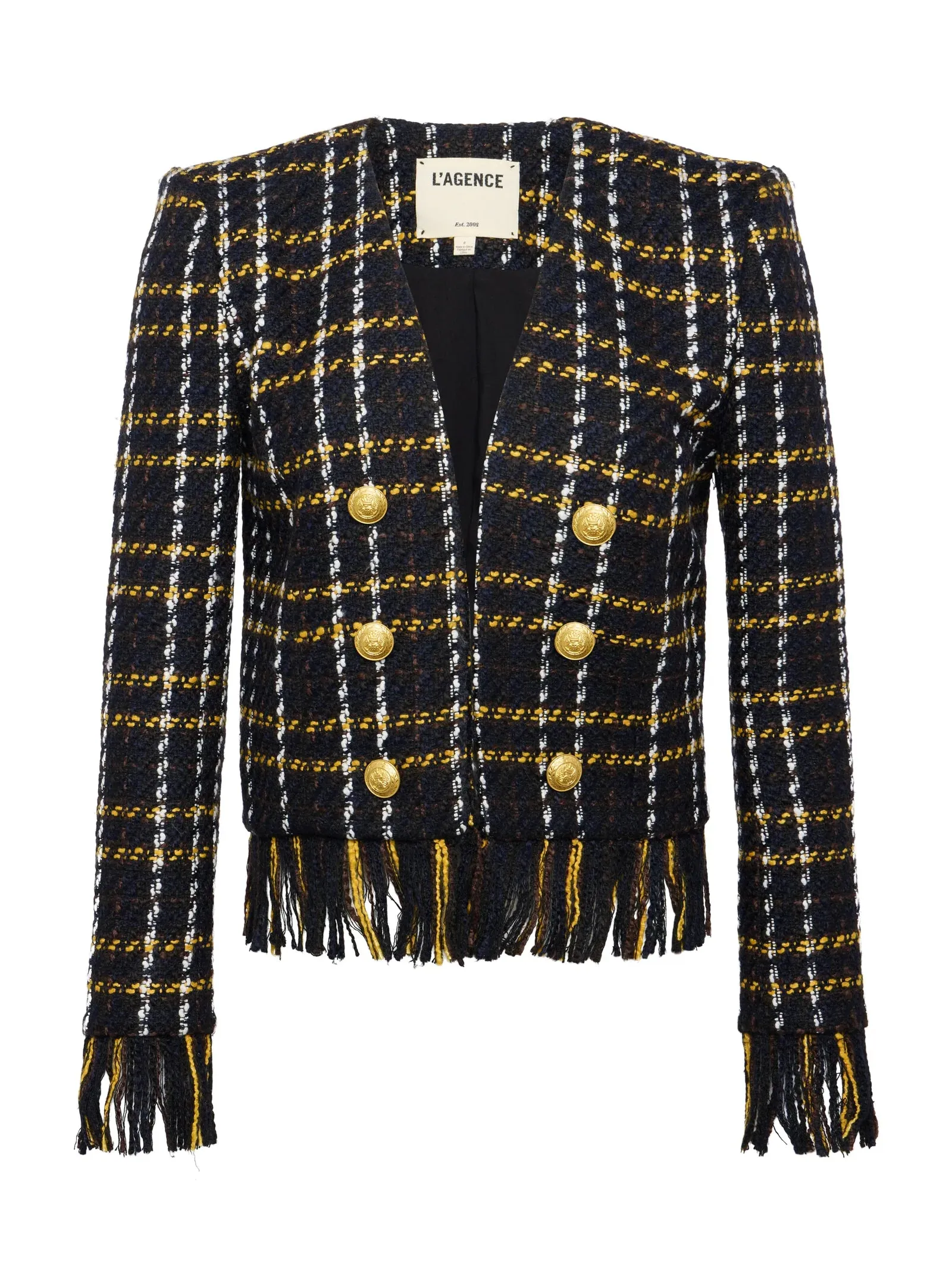 Belmont Fringe Jacket (Black Yellow Multi Plaid)