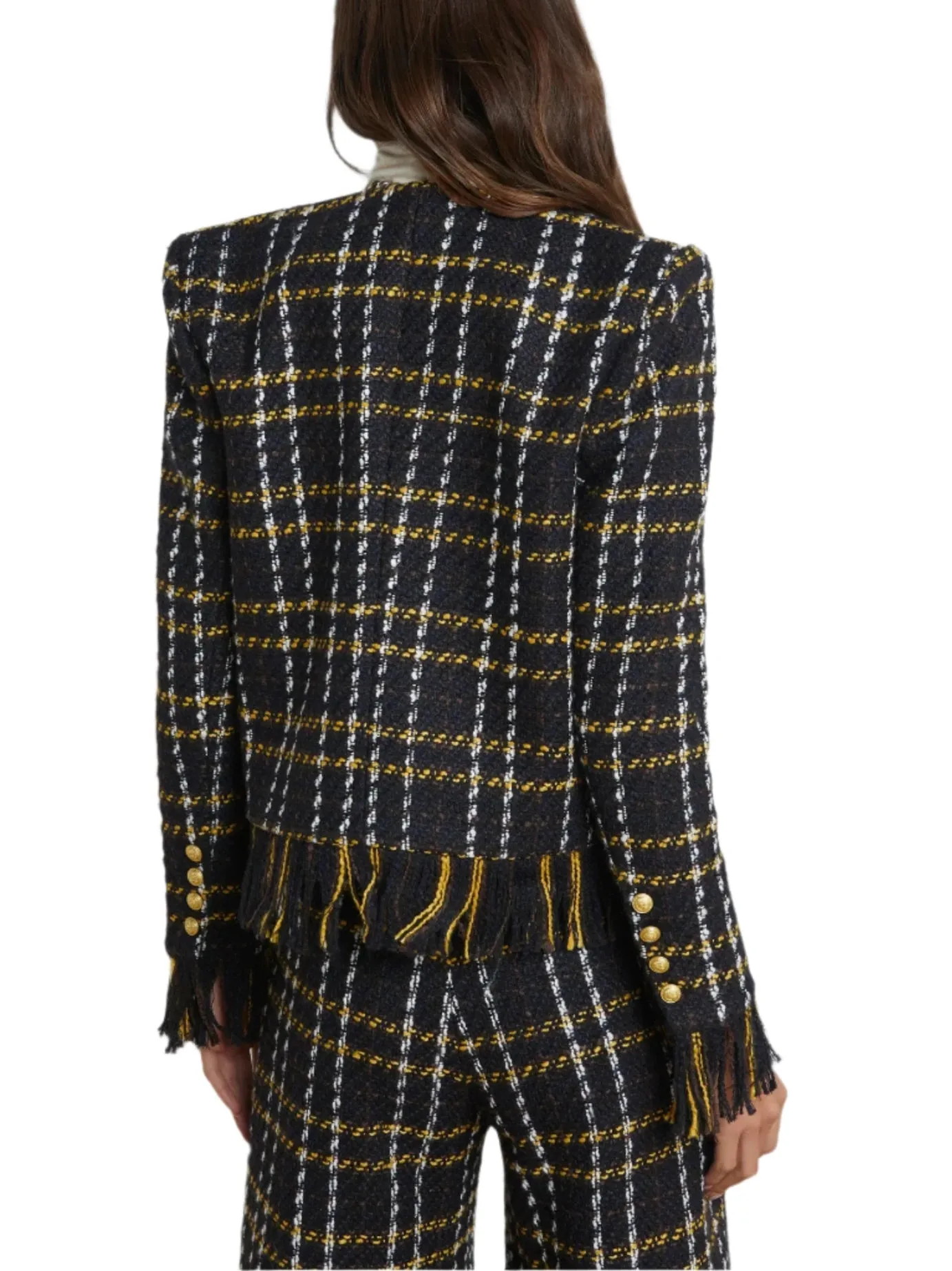 Belmont Fringe Jacket (Black Yellow Multi Plaid)