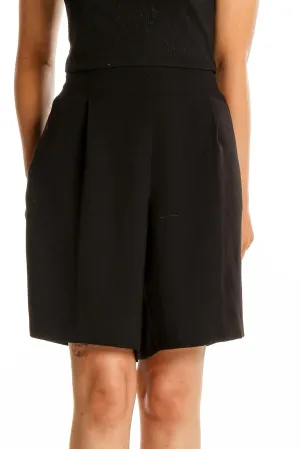Black Pleated Polyester Shorts