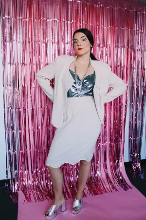 Blazer and Skirt Set with Rhinestone Trim