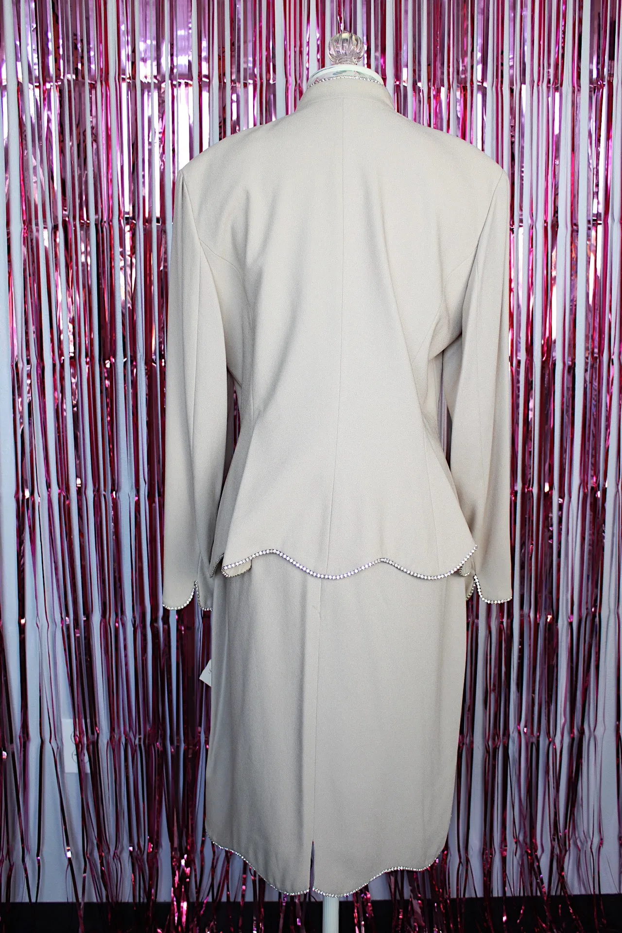 Blazer and Skirt Set with Rhinestone Trim