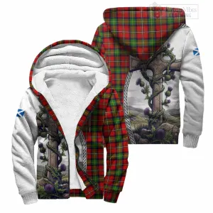 Boyd Tartan Sherpa Hoodie with Family Crest and St. Andrew's Cross Accented by Thistle Vines