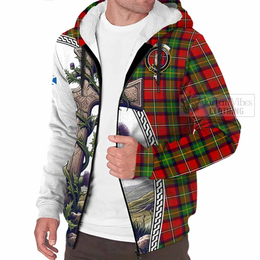 Boyd Tartan Sherpa Hoodie with Family Crest and St. Andrew's Cross Accented by Thistle Vines