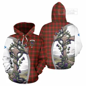 Bruce Tartan Hoodie with Family Crest and St. Andrew's Cross Accented by Thistle Vines
