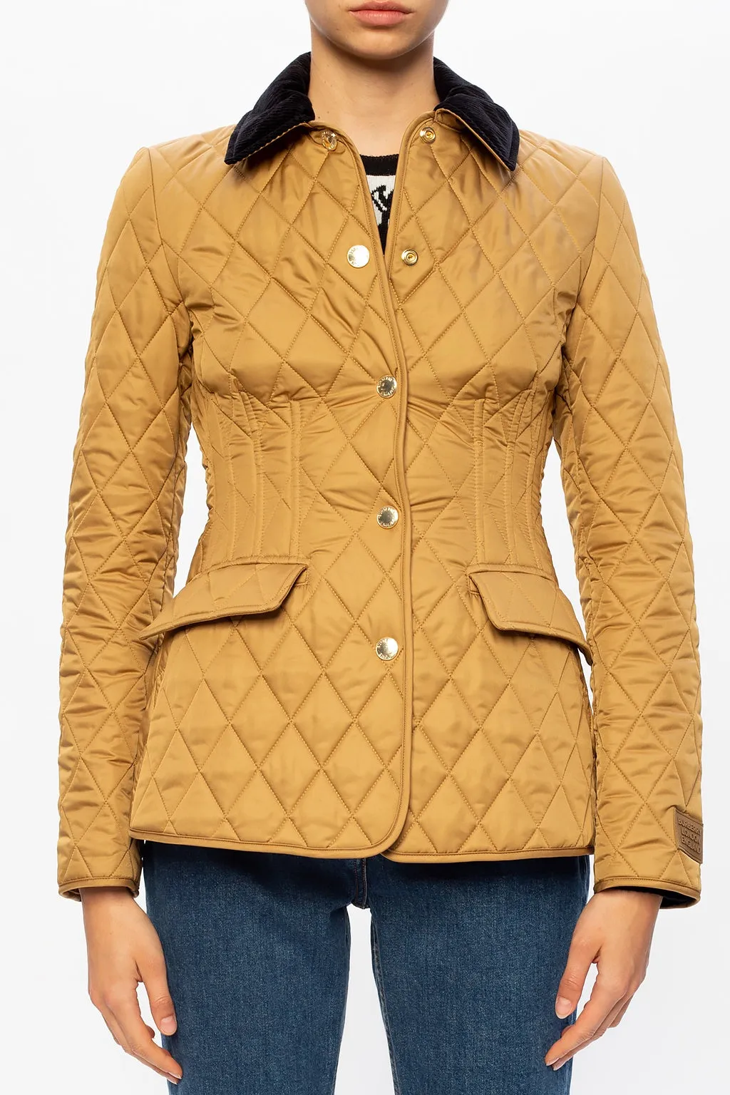BURBERRY CORDUROY COLLAR DIAMOND QUILTED BARN JACKET