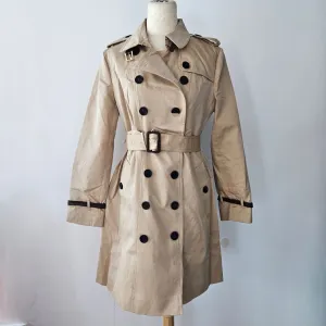 Burberry Sandringham Trench Coat Leather Trim Natural