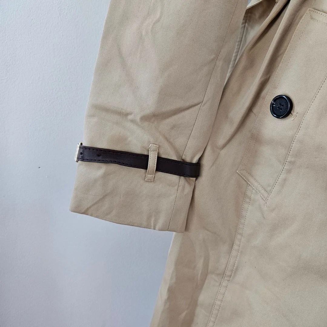 Burberry Sandringham Trench Coat Leather Trim Natural