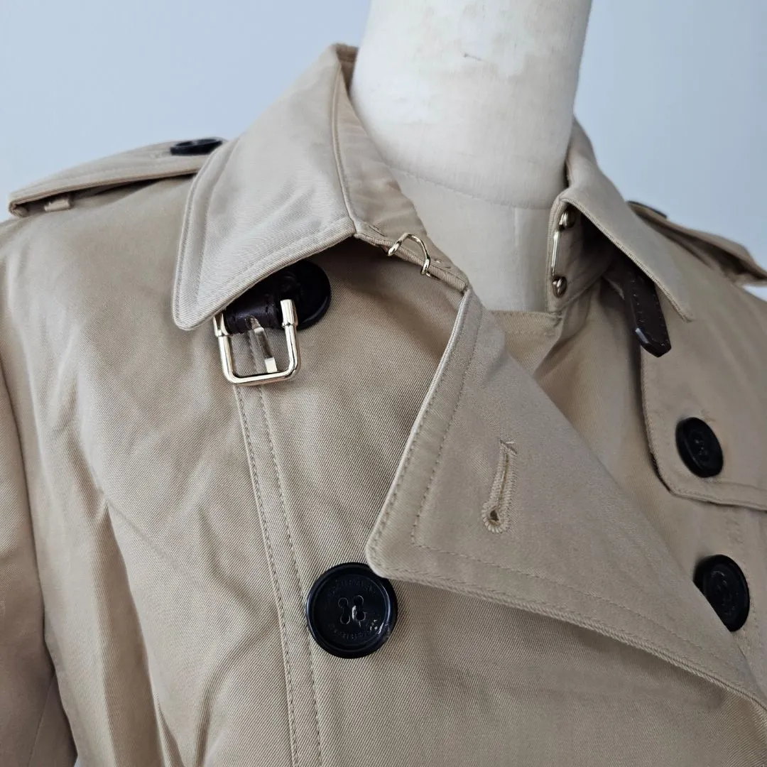 Burberry Sandringham Trench Coat Leather Trim Natural