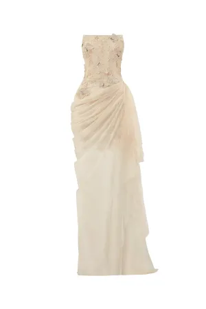 Butterfly Reverie Sarong Semi-Heart Neck Lace Floor Length Dress