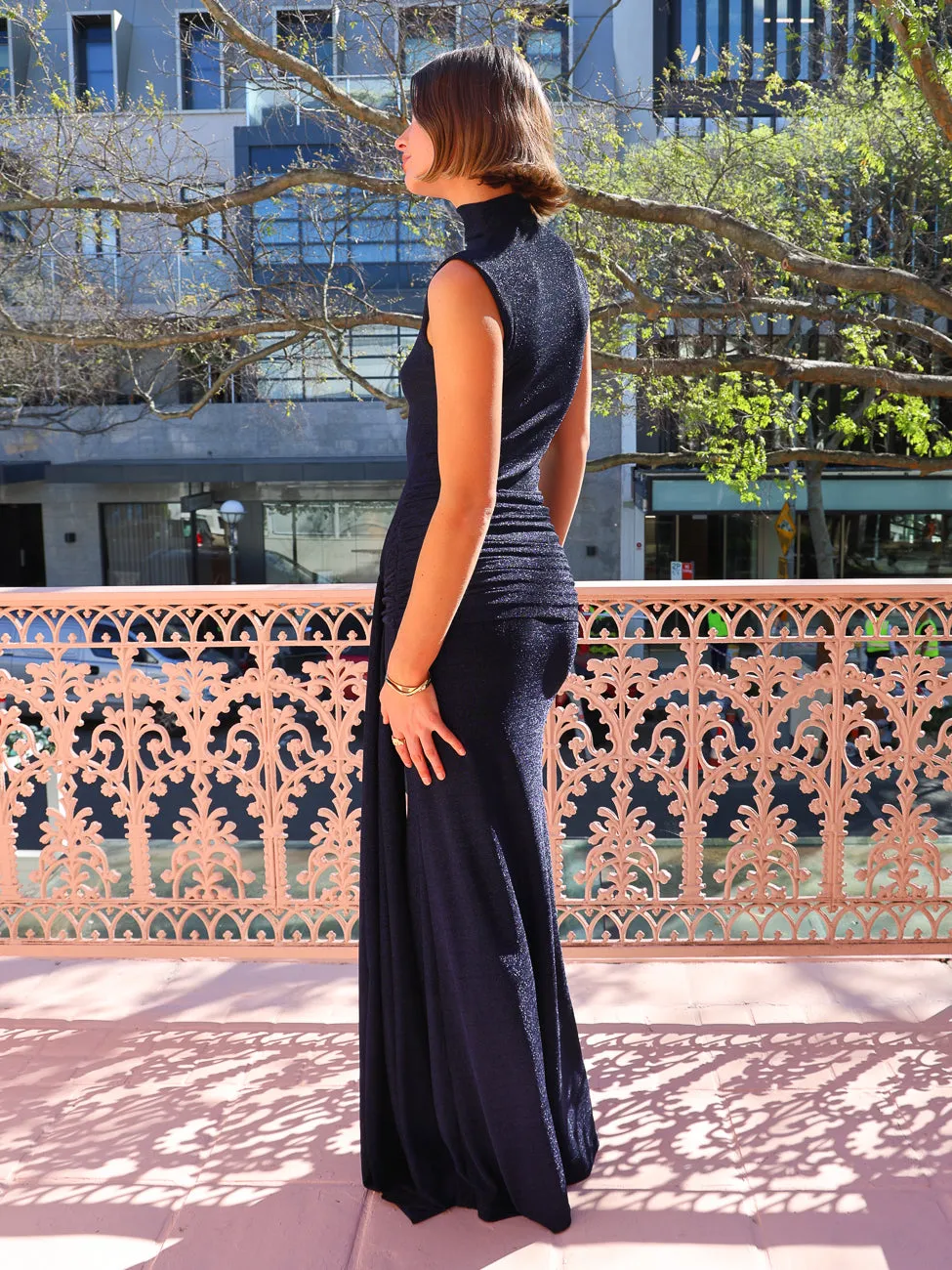 By Nicola Emerson High Neck Dress with Sarong in Twilight