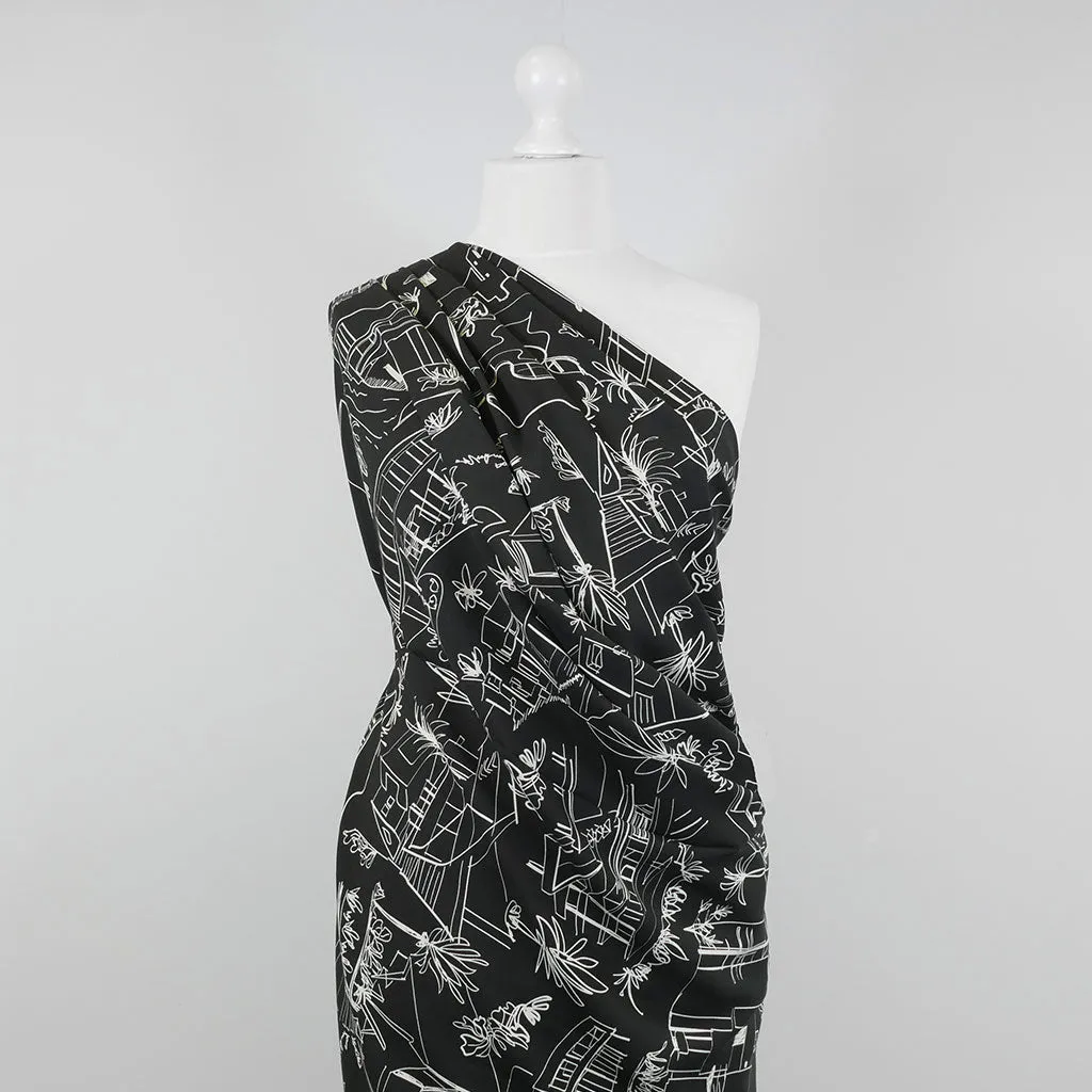Carmel - Black Architecture Viscose Woven Twill Fabric Sample