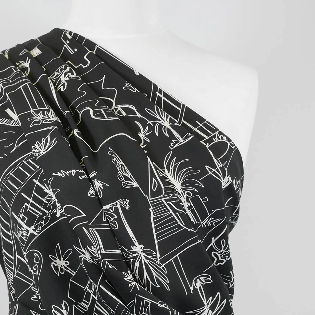 Carmel - Black Architecture Viscose Woven Twill Fabric Sample