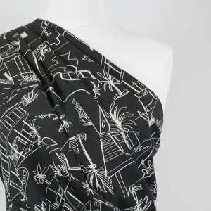 Carmel - Black Architecture Viscose Woven Twill Fabric Sample