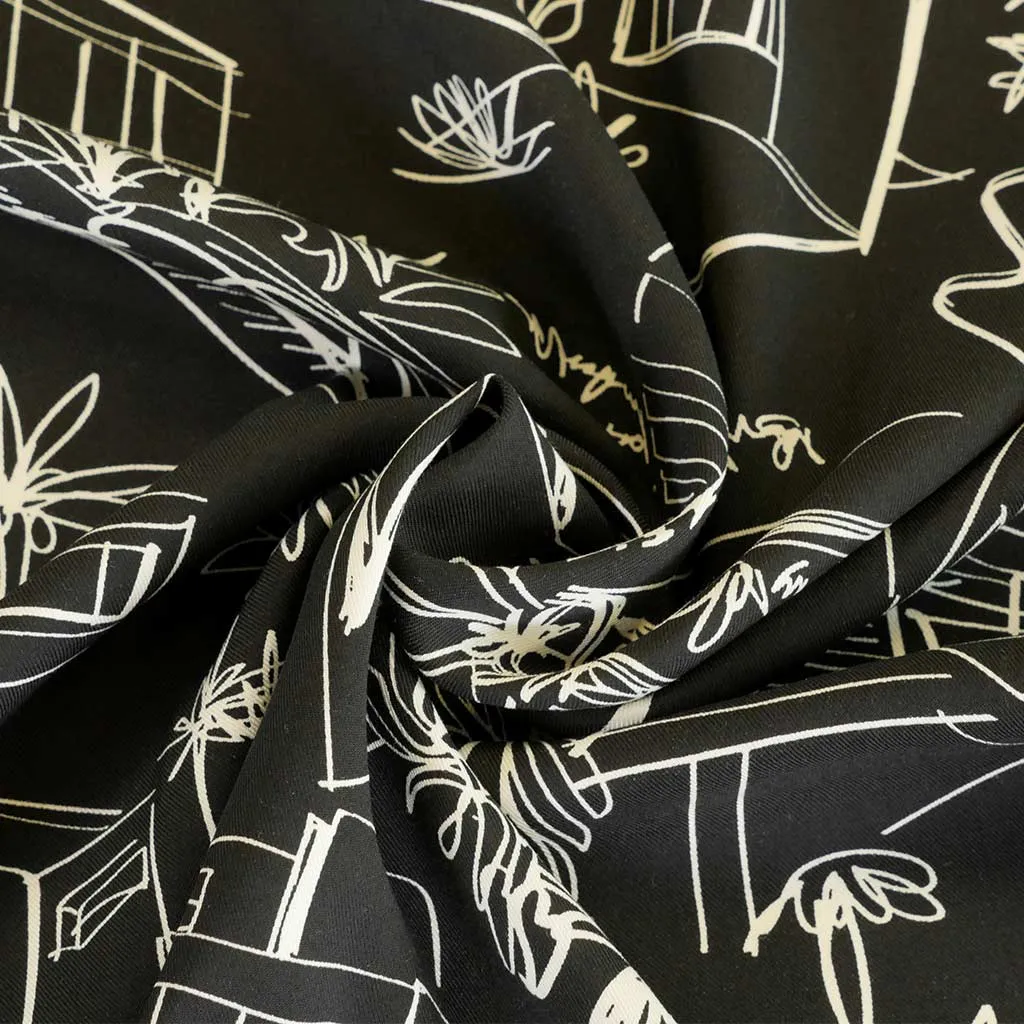 Carmel - Black Architecture Viscose Woven Twill Fabric Sample