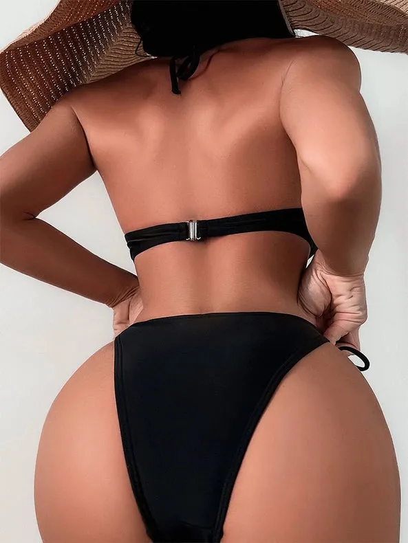 Chain Split Three-Point Shell Bikini Black