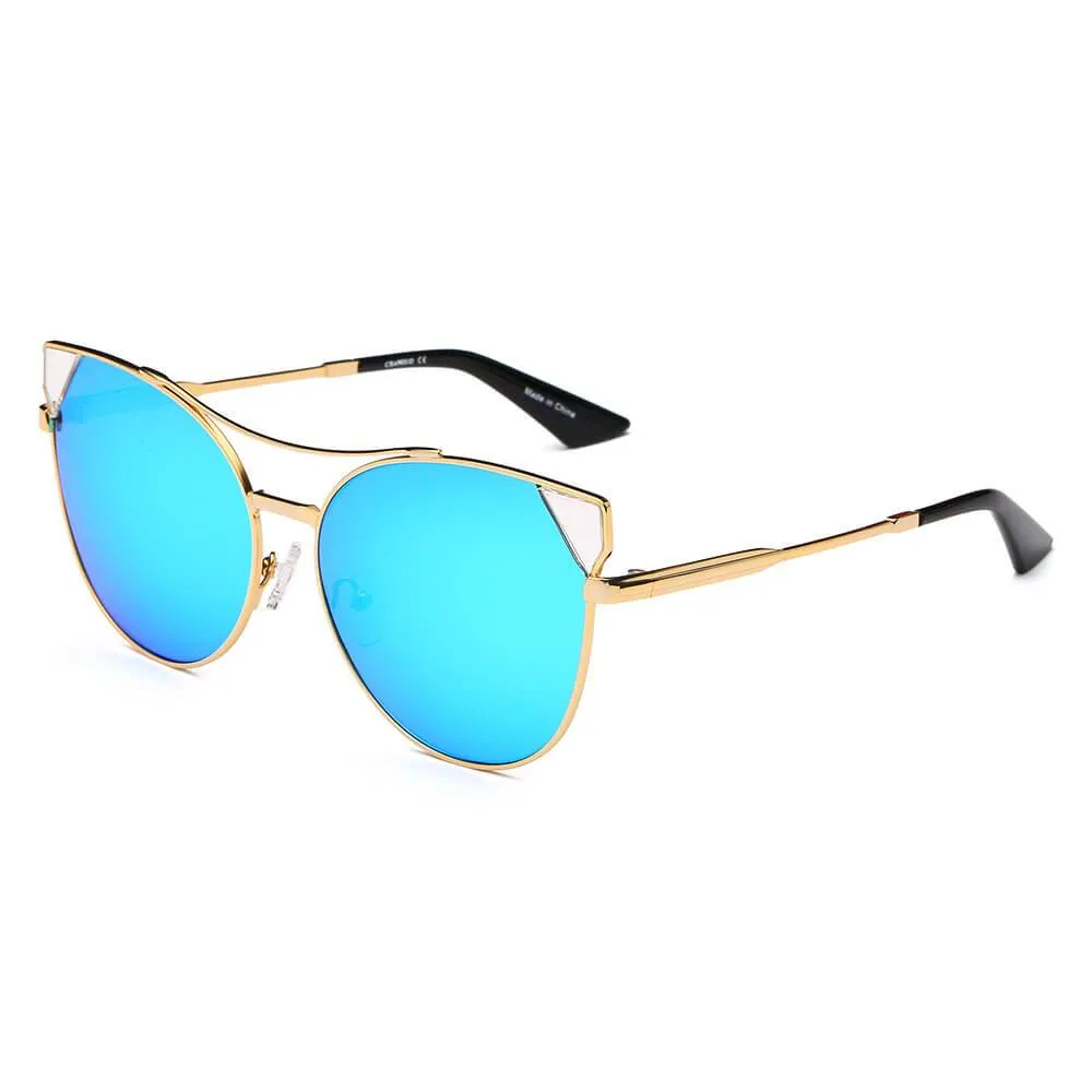 CLARCKSTON | CA02 - Women's Trendy Mirrored Lens Cat Eye Sunglasses