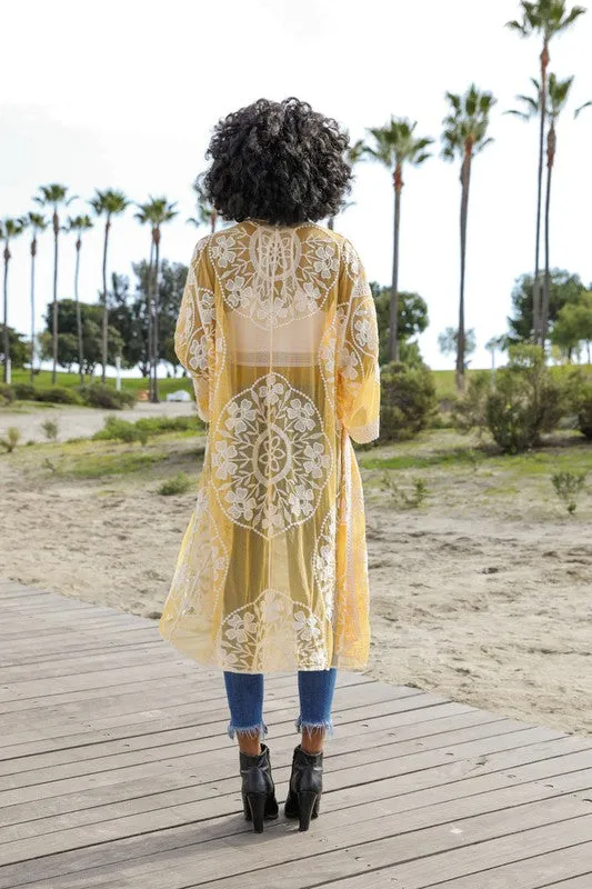 Contrast Mesh Cotton Lace Kimono *Online Only*