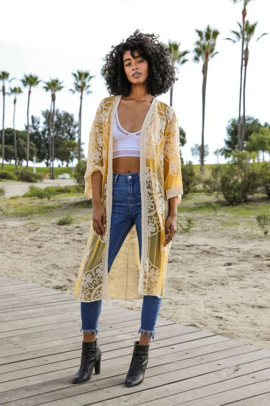 Contrast Mesh Cotton Lace Kimono *Online Only*