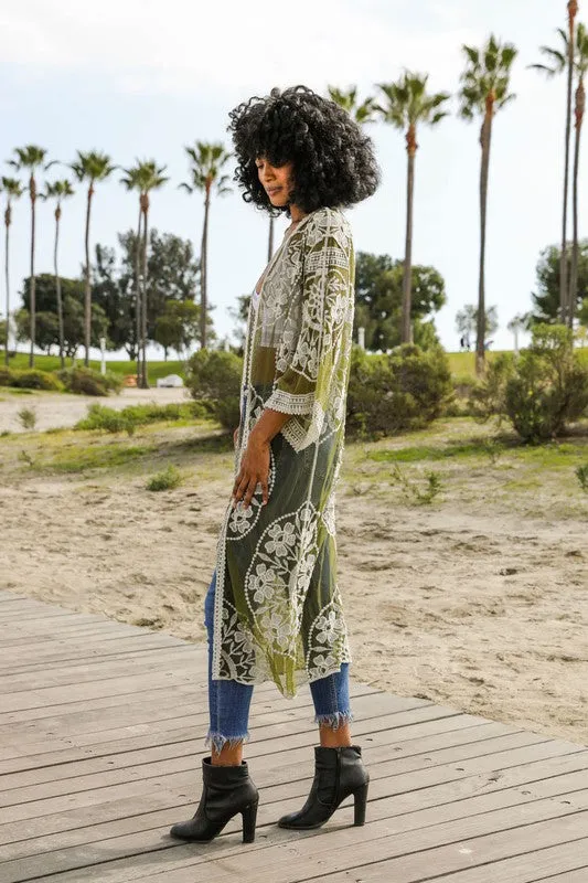Contrast Mesh Cotton Lace Kimono *Online Only*