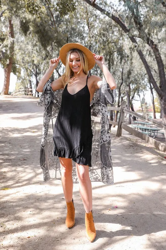 Contrast Mesh Cotton Lace Kimono *Online Only*