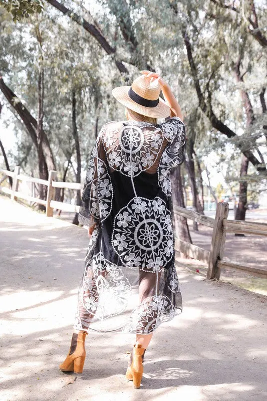 Contrast Mesh Cotton Lace Kimono *Online Only*