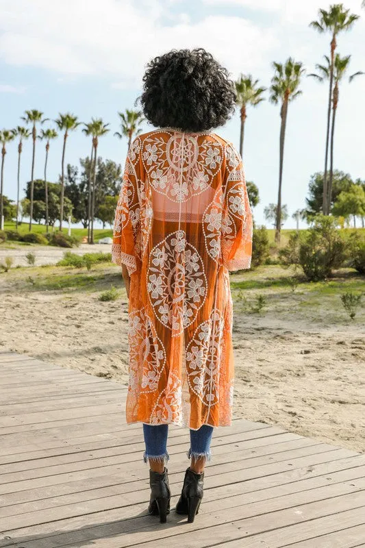 Contrast Mesh Cotton Lace Kimono *Online Only*