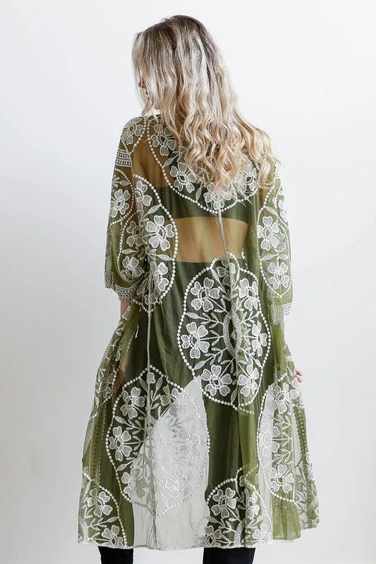 Contrast Mesh Cotton Lace Kimono *Online Only*