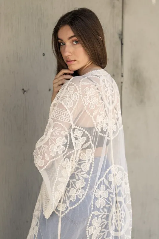 Contrast Mesh Cotton Lace Kimono *Online Only*