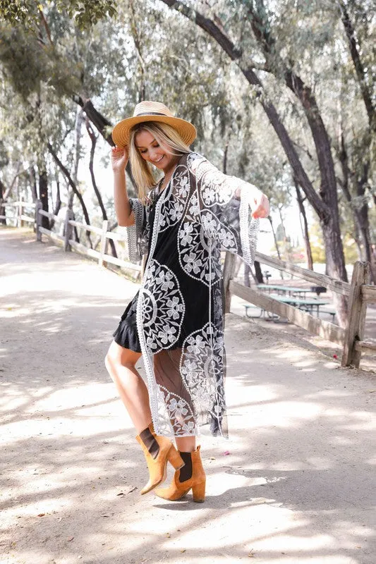 Contrast Mesh Cotton Lace Kimono *Online Only*