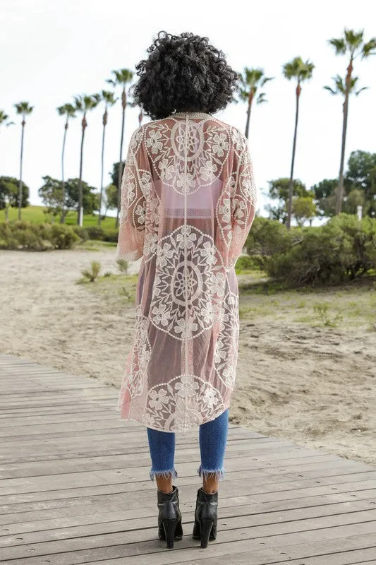 Contrast Mesh Cotton Lace Kimono *Online Only*