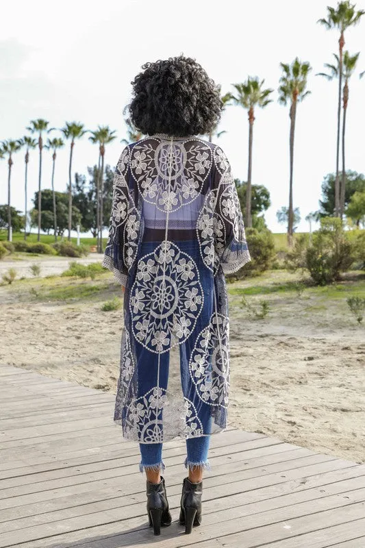 Contrast Mesh Cotton Lace Kimono *Online Only*