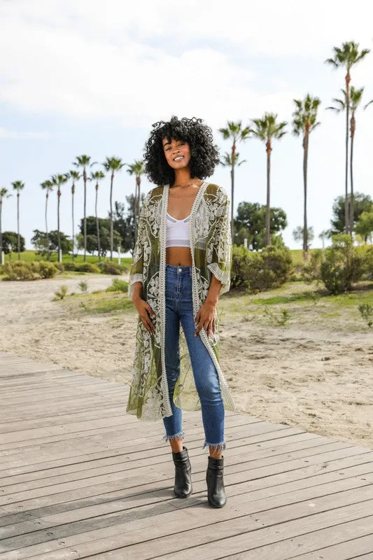 Contrast Mesh Cotton Lace Kimono *Online Only*