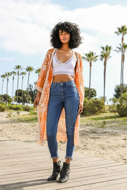 Contrast Mesh Cotton Lace Kimono *Online Only*