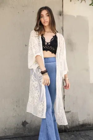 Contrast Mesh Cotton Lace Kimono *Online Only*