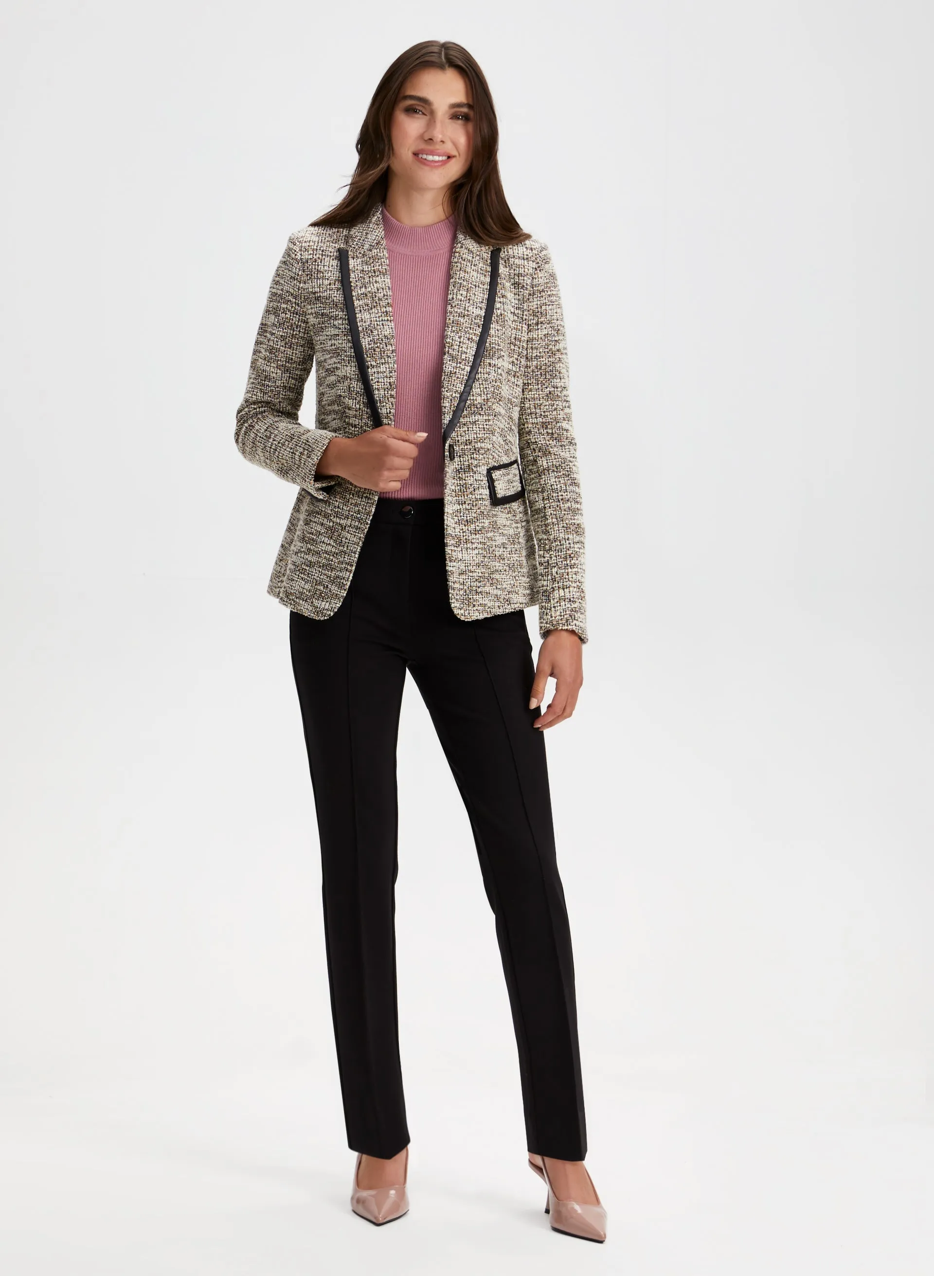 Contrast Trim Bouclé Blazer