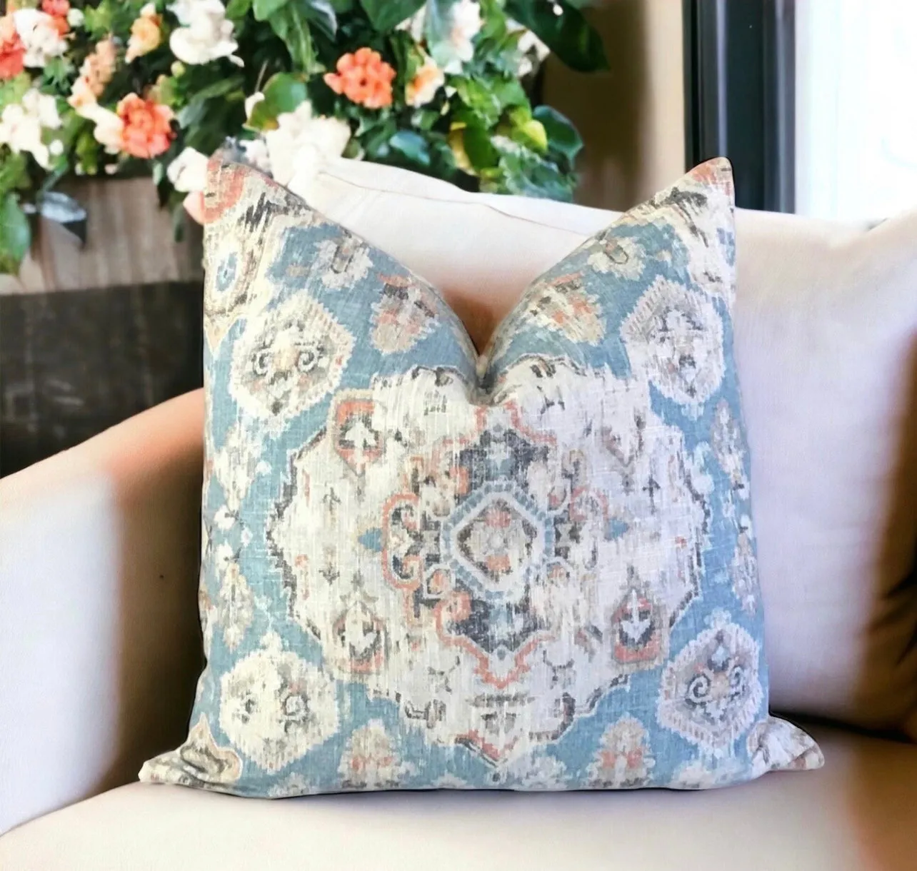 Covington Massimo Boho Printed Linen Blend Pillow Cover 18x18 20x20 22x22 24x24 Bohemian Moroccan Tribal Pattern Medallion Throw Cover
