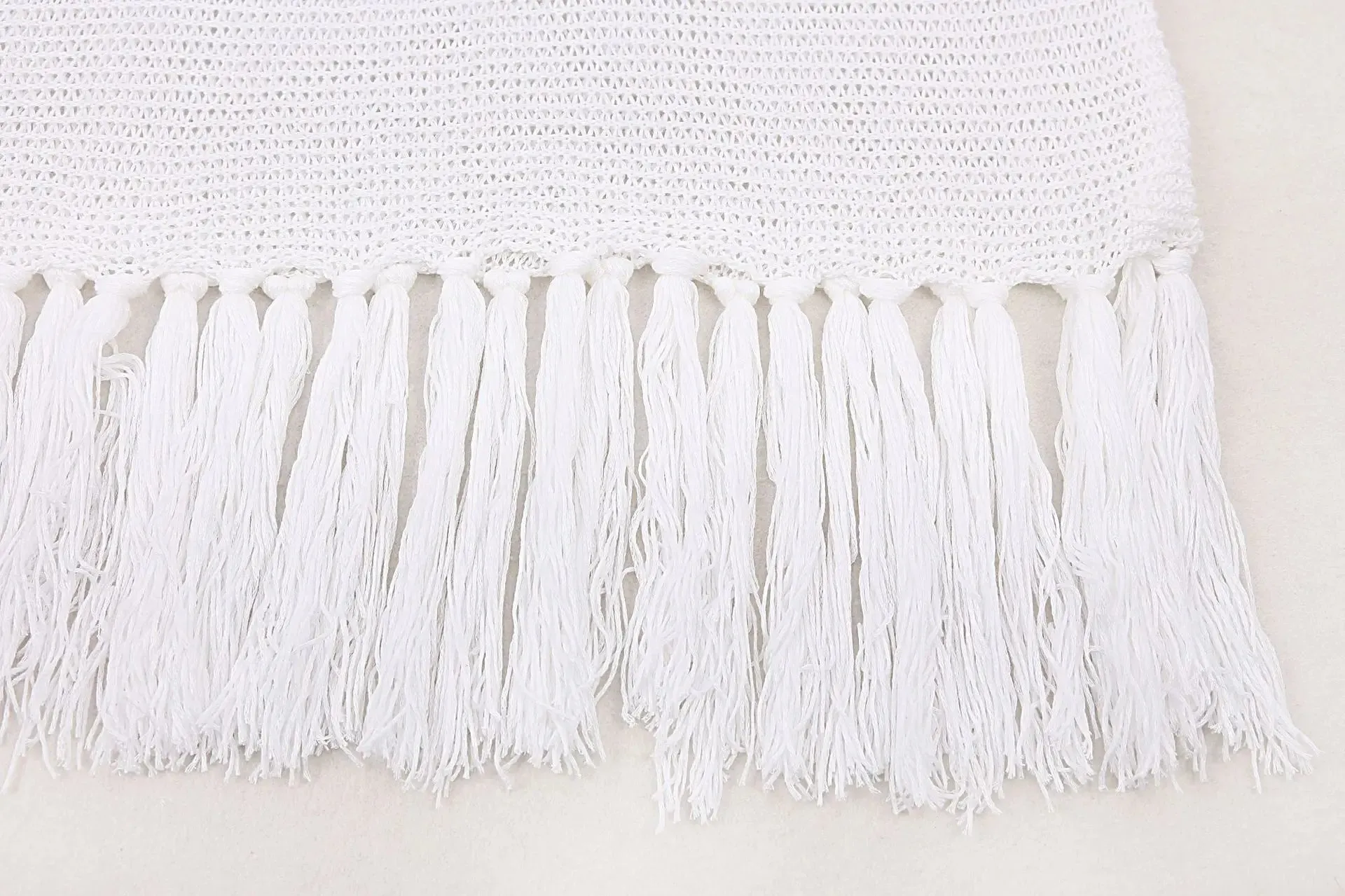 Crochet Beachwear Cover-Up with Fringe Trim