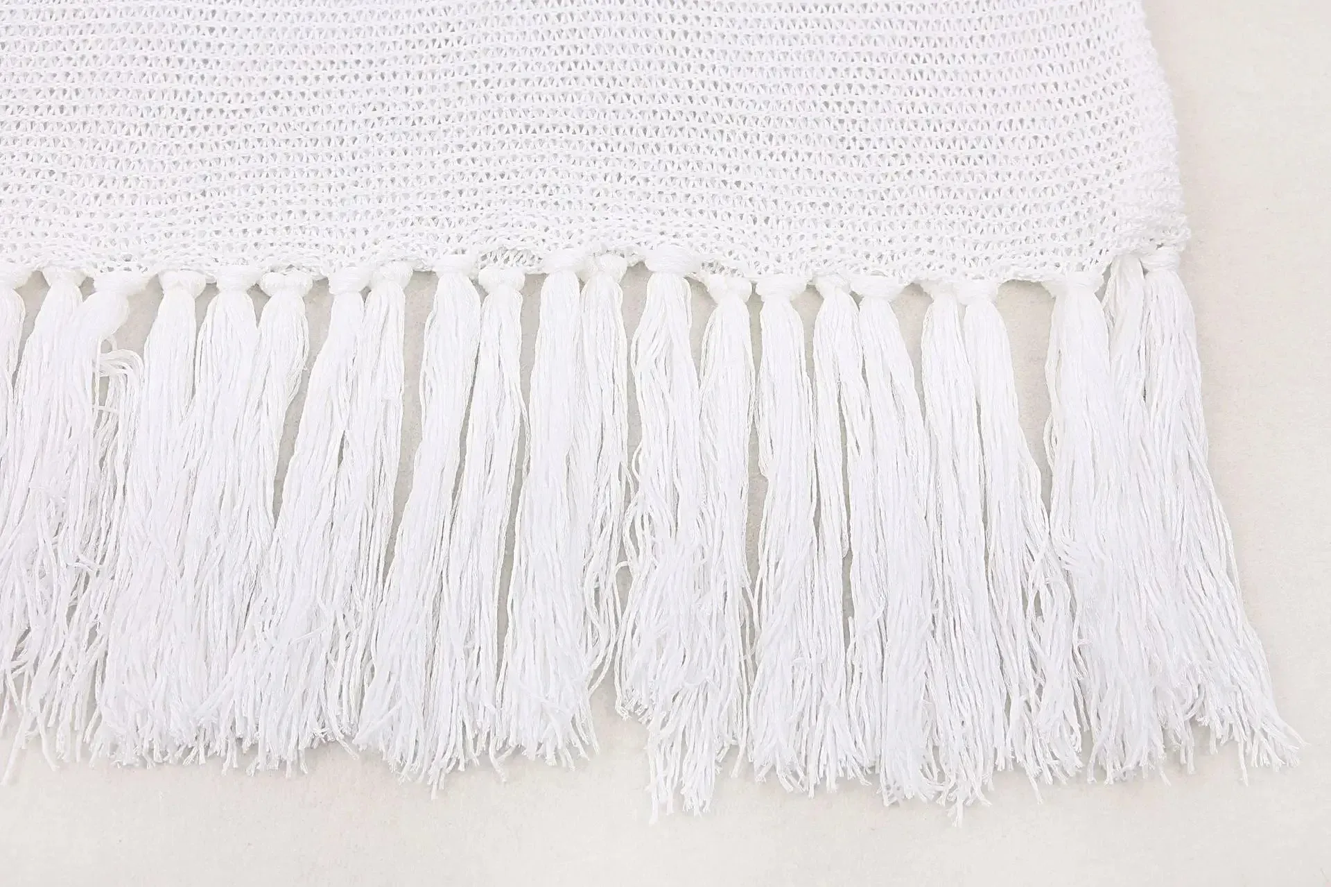 Crochet Beachwear Cover-Up with Fringe Trim